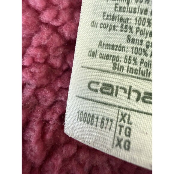 Carhartt Jacket Womens XL Pink Sherpa Canvas Work Barn Chore Coat hood Vest - Picture 6 of 14